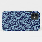 Blaues Schädeldamastmuster Case-Mate iPhone Hülle (Rückseite (Horizontal))