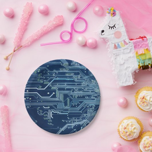 blaues Schaltungsbrettcomputermuster Pappteller (Party)