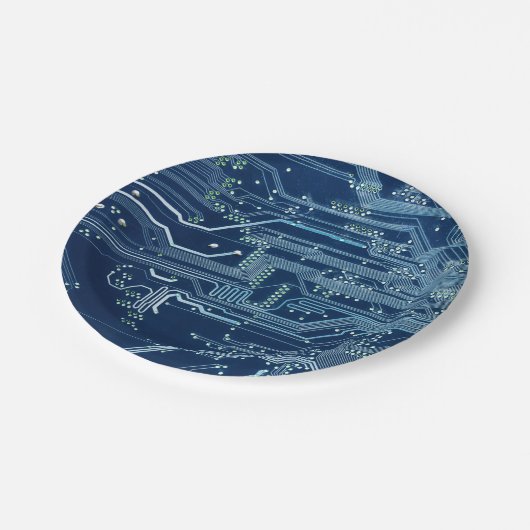 blaues Schaltungsbrettcomputermuster Pappteller (Schrägansicht)