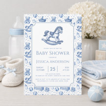Blaues Schaukelpferd Baby Jungen Shower Vintage Sp