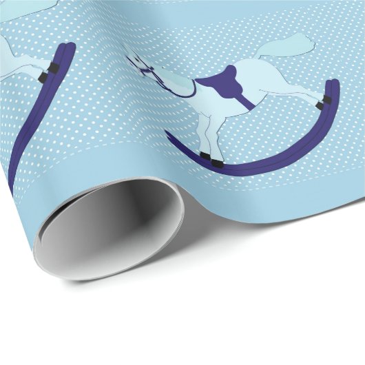 Blaues Schaukelpferd-Babyparty-Packpapier Geschenkpapier (Rolleneckpunkt)
