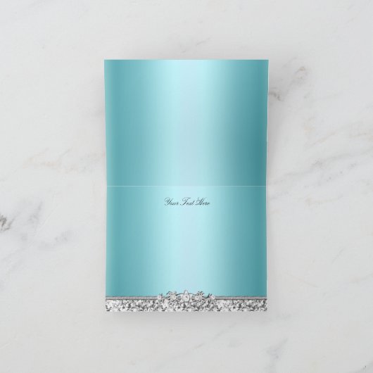 Blaues Schein-Glitzer-Kleid u. Heels dankt Ihnen Dankeskarte (Innenseite)