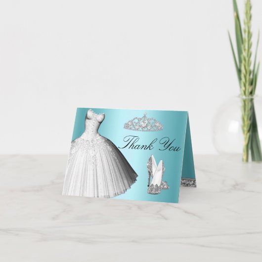 Blaues Schein-Glitzer-Kleid u. Heels dankt Ihnen Dankeskarte (Vorderseite)