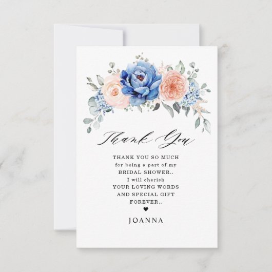 Blaues Schiefer Rosa Brautparty Dankeskarte (Vorderseite)