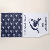 Blaues Schiff der Seeschifffahrt in Familienname Strandtuch (Vorderseite)