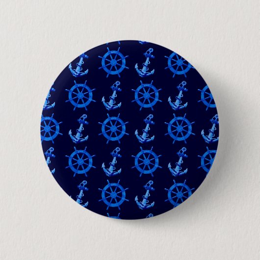 Blaues Schiffssteuer und Anker Button (Vorderseite)