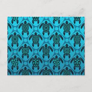 Blaues Schildkrötenmuster Postkarte