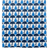 Blaues Schirm- und Raindrop-Muster Duschvorhang (Vorderseite)