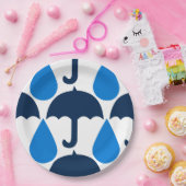 Blaues Schirm- und Raindrop-Muster Pappteller (Party)