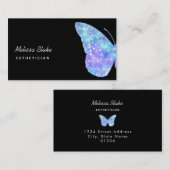 Blaues Schmetterlinglogo auf schwarz Visitenkarte (Vorne/Hinten)