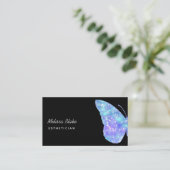 Blaues Schmetterlinglogo auf schwarz Visitenkarte (Stehend Vorderseite)