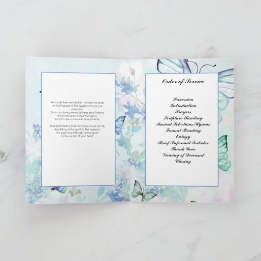 Blaues Schmetterlings-Begräbnis-Programm Programm (Innenseite)