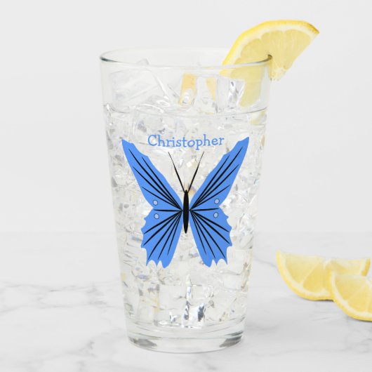 Blaues Schmetterlingsdesign Glas (Rückseite Ice)