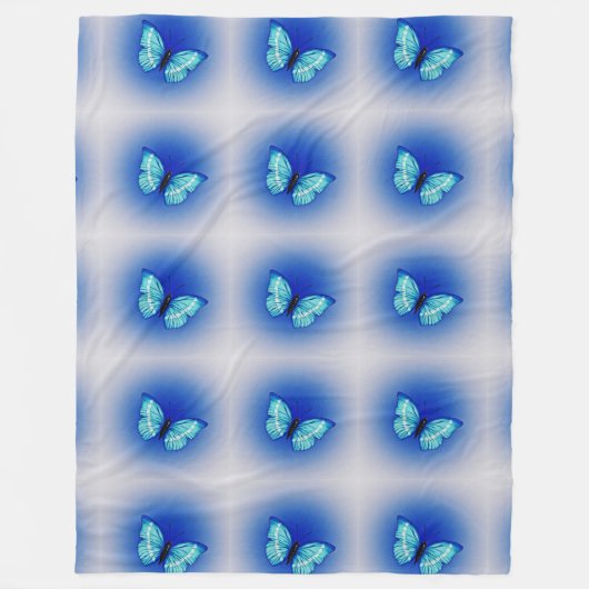 blaues Schmetterlingsflügelmuster fertigen girly Fleecedecke (Vorderseite)