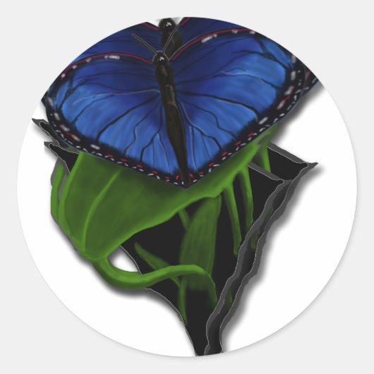 Blaues Schmetterlingsherz Runder Aufkleber (Vorderseite)