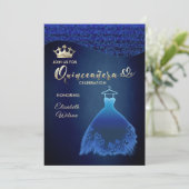 Blaues Schmetterlingskleid damask tiara Quince Einladung (Stehend Vorderseite)