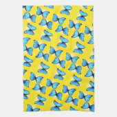 Blaues Schmetterlingsmuster auf gelb Geschirrtuch (Vertikal)