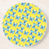 Blaues Schmetterlingsmuster auf gelb Getränkeuntersetzer (Vorne)