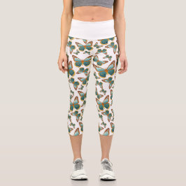 Blaues Schmetterlingsmuster Capri Leggings