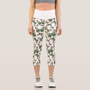 Blaues Schmetterlingsmuster Capri Leggings