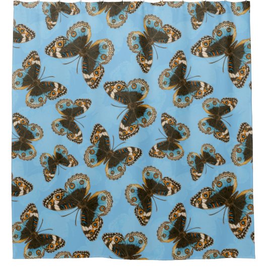 Blaues Schmetterlingsmuster Duschvorhang (Vorderseite)