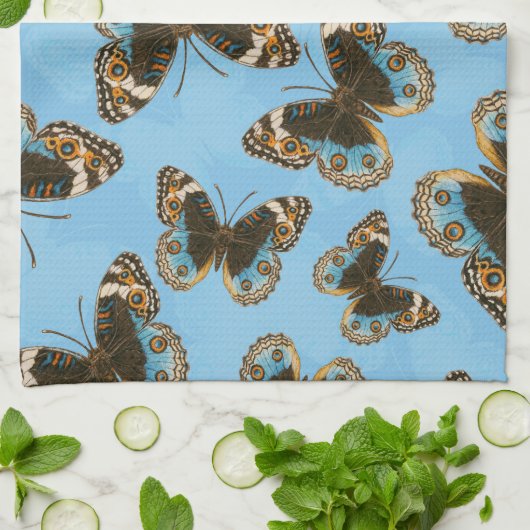 Blaues Schmetterlingsmuster Geschirrtuch (Gefaltet)