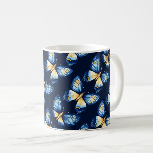 Blaues Schmetterlingsmuster Kaffeetasse (VorderseiteRechts)