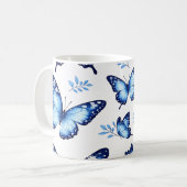 Blaues Schmetterlingsmuster Kaffeetasse (Vorderseite Links)
