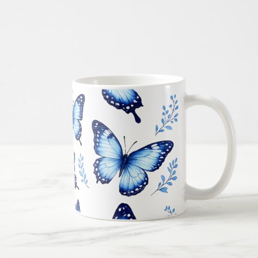 Blaues Schmetterlingsmuster Kaffeetasse (Rechts)