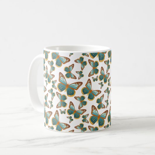 Blaues Schmetterlingsmuster Kaffeetasse (Vorderseite Links)