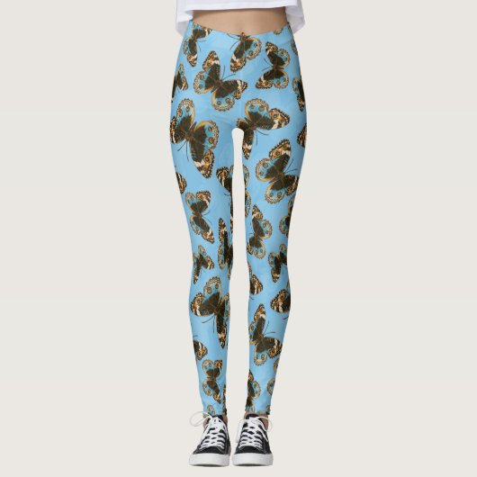 Blaues Schmetterlingsmuster Leggings (Vorderseite)