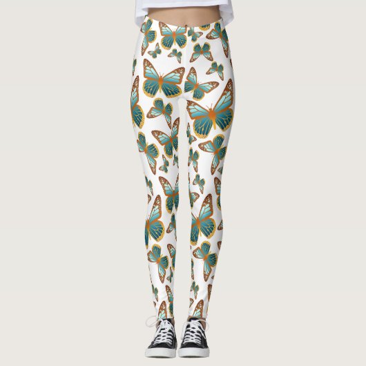 Blaues Schmetterlingsmuster Leggings (Vorderseite)