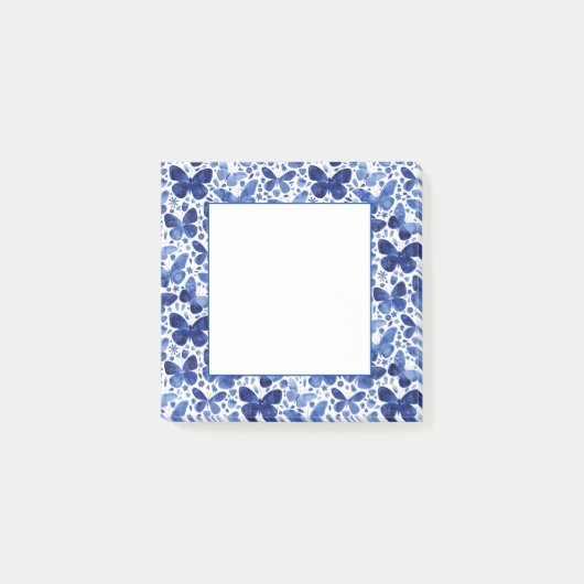 Blaues Schmetterlingsmuster Post-it Klebezettel (Vorderseite)