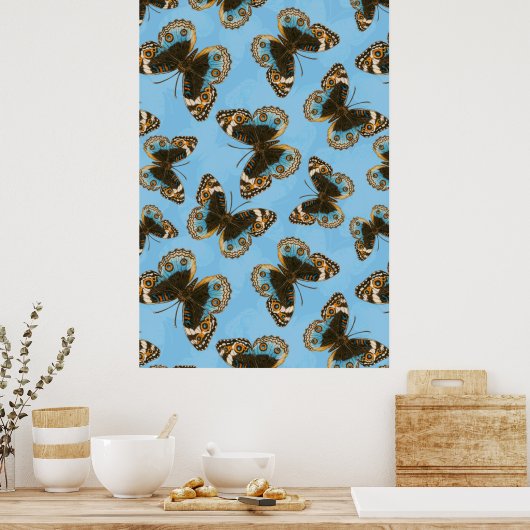Blaues Schmetterlingsmuster Poster (Küche)