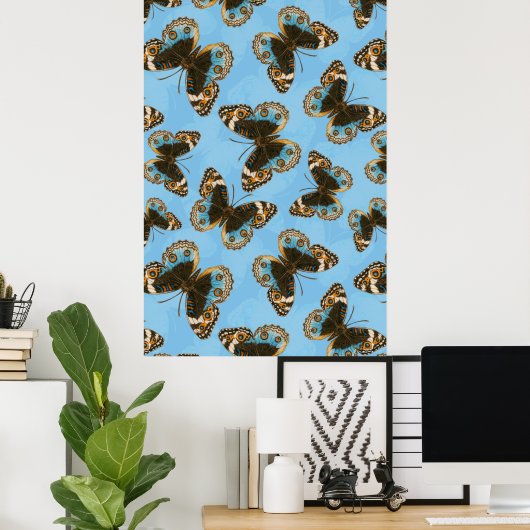 Blaues Schmetterlingsmuster Poster (Heimbüro)