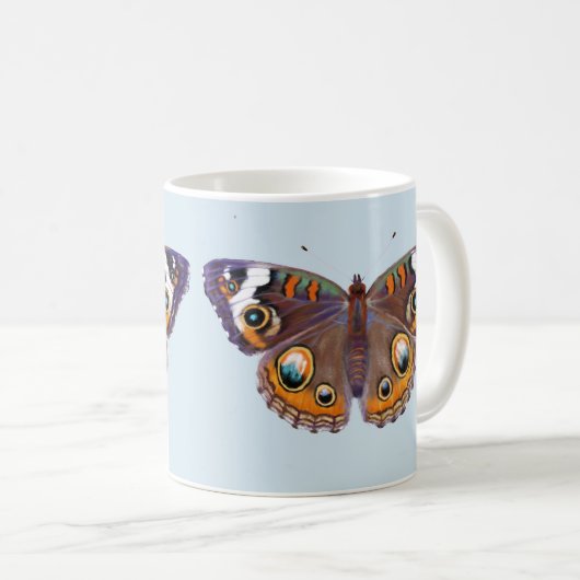 Blaues Schmetterlingssäule Realistisches Gemälde Kaffeetasse (VorderseiteRechts)