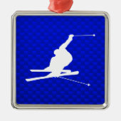 Blaues Schnee-Skifahren Silbernes Ornament (Vorne)