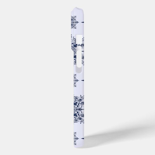 Blaues Schneeflocken-Damaskatmuster Case-Mate iPhone Hülle (Rückseite / Links)