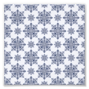 Blaues Schneeflocken-Damaskatmuster Fotodruck