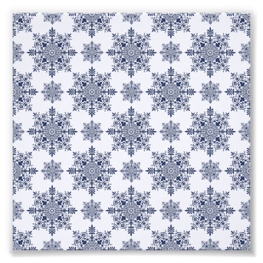 Blaues Schneeflocken-Damaskatmuster Fotodruck (Vorne)