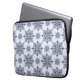 Blaues Schneeflocken-Damaskatmuster Laptopschutzhülle (Vorderseite Links)