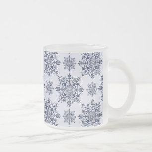 Blaues Schneeflocken-Damaskatmuster Mattglastasse