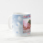 Blaues Schneeflocken-Foto Kaffeetasse (Vorderseite Links)