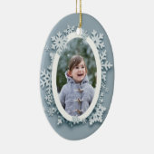 Blaues Schneeflocken-Foto Keramik Ornament (Rechts)