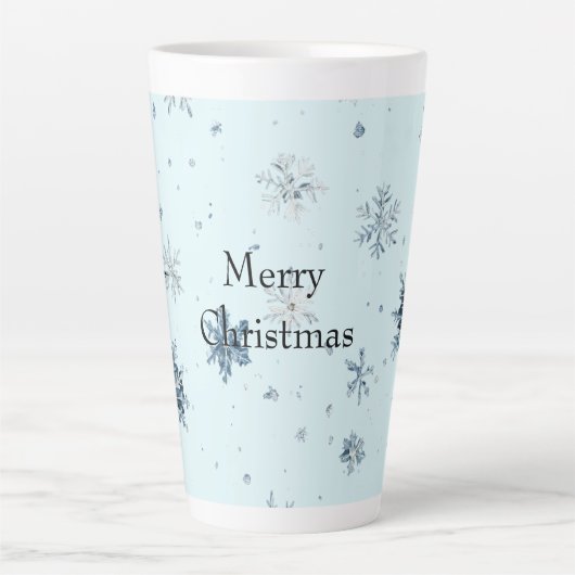 Blaues Schneeflocken Weihnachten Milchtasse (Vorderseite)
