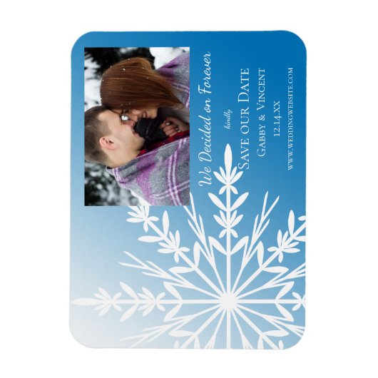 Blaues Schneeflocken Winterhochzeit Save the Date Magnet (Vertikal)