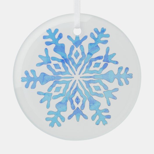 Blaues Schneeflockendesign auf einem Glasdekor Ornament Aus Glas (Vorderseite)