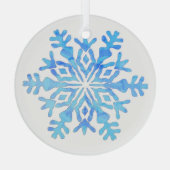 Blaues Schneeflockendesign auf einem Glasdekor Ornament Aus Glas (Rückseite)