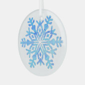 Blaues Schneeflockendesign auf einem Glasdekor Ornament Aus Glas (Vorderseite links)