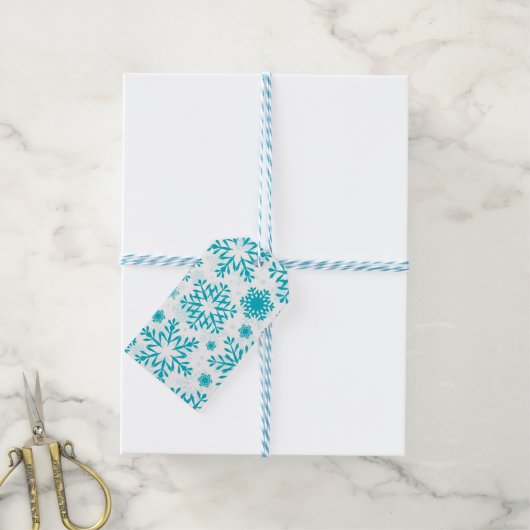 Blaues Schneeflockenmuster Geschenkanhänger (Mit Garn)